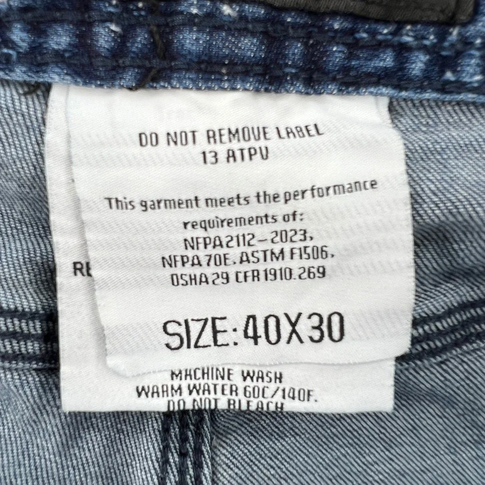Wolverine FR Flame Resistant Work Jeans Men 40x30 (fits 38x28) Blue CAT2 Utility